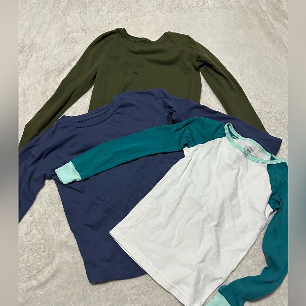 Shirts Lot Long-Sleeve Tops Lot of 3 Green, Navy Blue, White and Teal | Girls Si